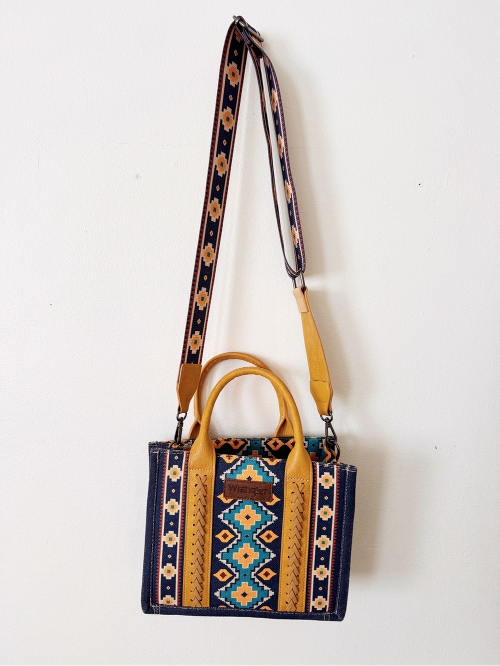 Wrangler Navy & Mustard Embroidered Crossbody Tote